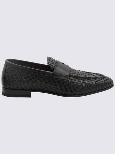 Santoni Black Leather Wowen Loafers - SANTONI - BALAAN 1