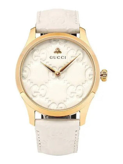 Women's G Timeless Quartz Leather Watch YA1264033A Gold Ivory - GUCCI - BALAAN 2