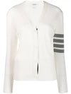 Cotton 4-Bar Milano Classic V-Neck Cardigan White - THOM BROWNE - BALAAN 2