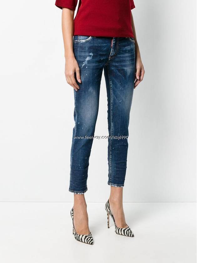 Women's Dique Back Pocket Red Steel Tab Medium Waist Cropped Twiggy Jeans S75LB0008 S30595 470 - DSQUARED2 - BALAAN 9