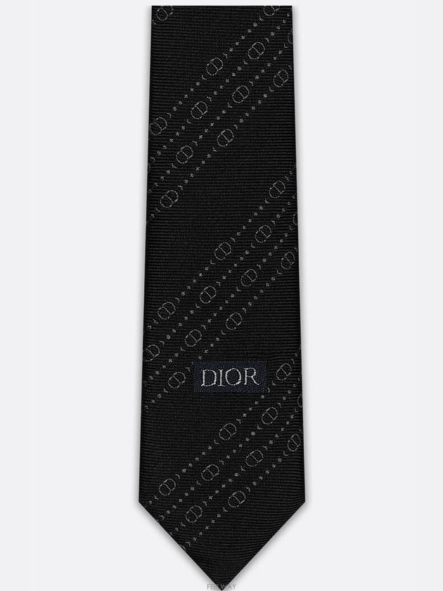 CD Icon Striped Tie Black Gray Silk - DIOR - BALAAN 4