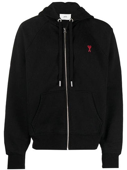 Small Heart Logo Cotton Zip Up Hoodie Black - AMI - BALAAN 2