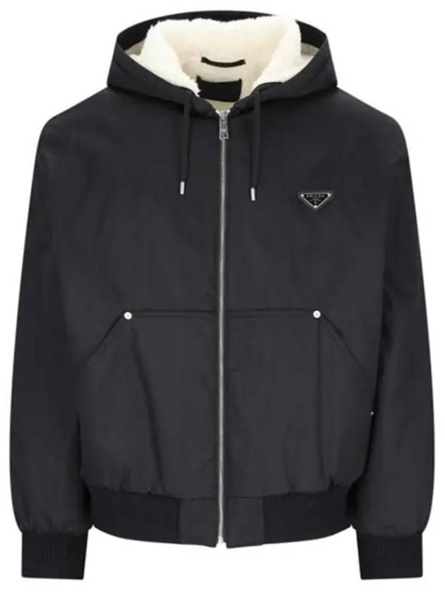 Triangle Logo Re-Nylon Zip Up Hoodie Black - PRADA - BALAAN 2