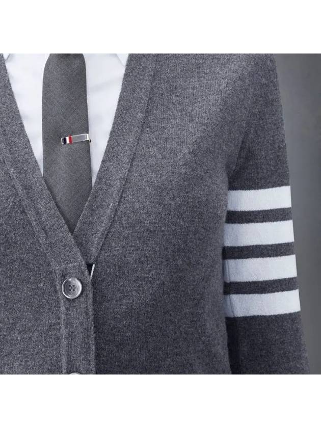 4-Bar V-Neck Cashmere Cardigan Dark Grey - THOM BROWNE - BALAAN 3