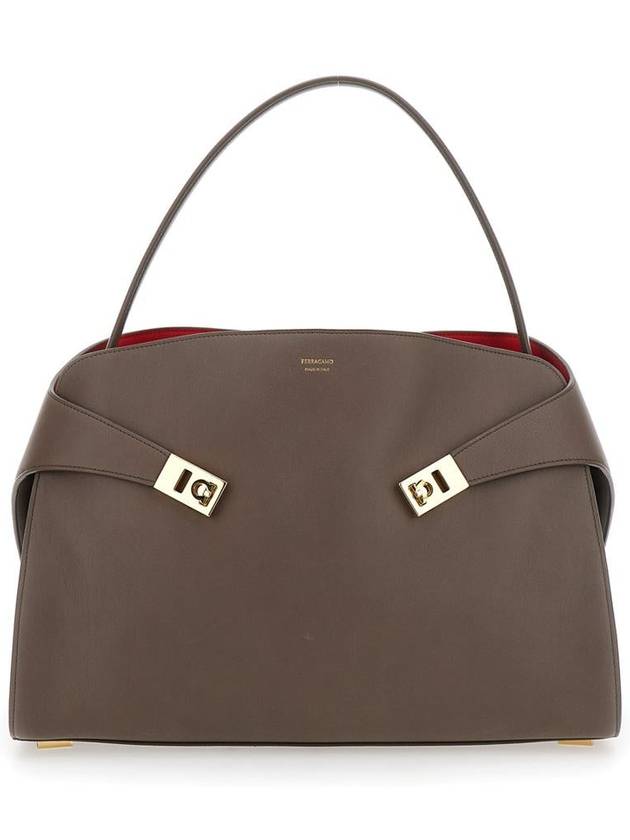 'Hug' Grey Shoulder Bag With Logo Printed On Front In Leather Woman - SALVATORE FERRAGAMO - BALAAN 1