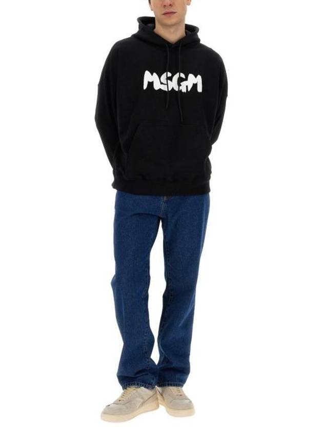 Brushed Logo Cotton Hoodie Black - MSGM - BALAAN 3