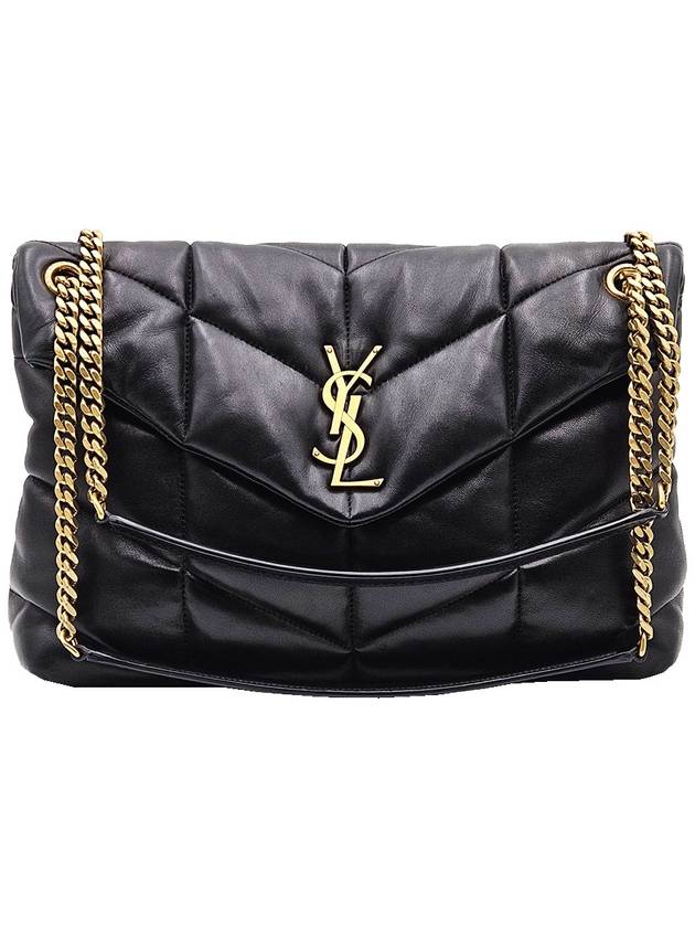 Saint Laurent 577475 Black Quilted Gold Chain Lulu PUFFER Medium Shoulder Bag - SAINT LAURENT - BALAAN 1