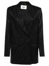 Logo Double Button Blazer Jacket Black - FENDI - BALAAN 2