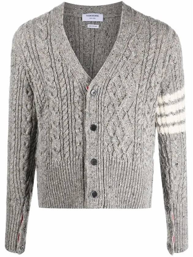 Aran Cable Diagonal Cardigan Grey - THOM BROWNE - BALAAN 3