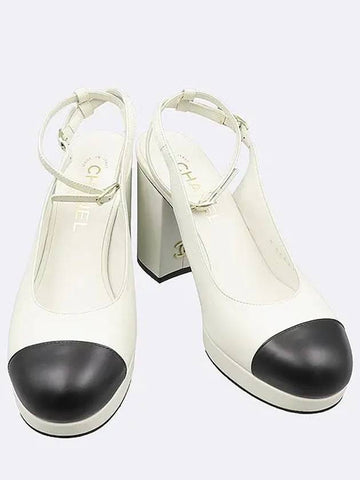 G45312 White Color Leather Slingback Women s Shoes Size 38 - CHANEL - BALAAN 1