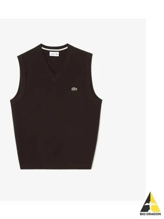 Men s V neck Vest Dark Brown - LACOSTE - BALAAN 1