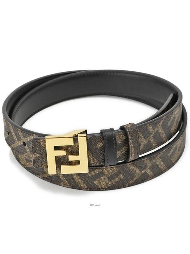 FF Squared Leather Belt Black Brown - FENDI - BALAAN 2