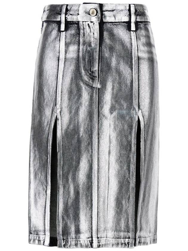 Metallic Midi Skirt With Two Front Splits And Logo Detail On The Button In Cotton Woman - THE ATTICO - BALAAN 1