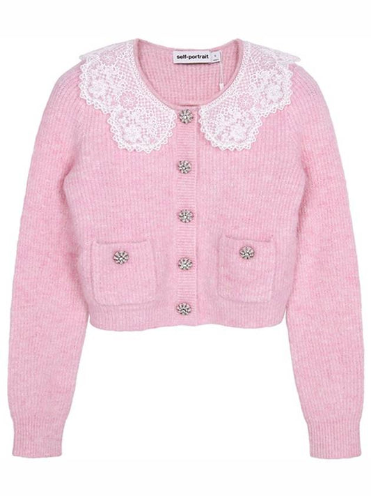 Fluffy rib knit cardigan pink - SELF PORTRAIT - BALAAN 2