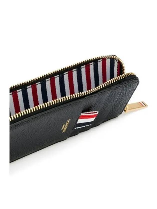 Stripe Zip Around Pebble Grain Leather Card Wallet Black - THOM BROWNE - BALAAN 4