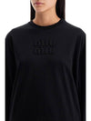 Logo Embroidered Cotton Long Sleeve T-shirt Black - MIU MIU - BALAAN 5