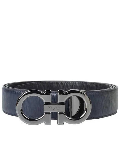 Reversible Gancini Leather Belt Black Navy - SALVATORE FERRAGAMO - BALAAN 2