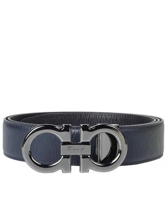 Reversible Gancini Leather Belt Black Navy - SALVATORE FERRAGAMO - BALAAN 2