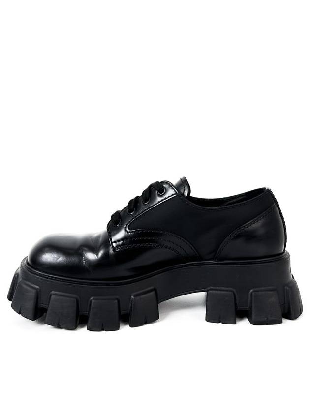 7 5 Monolith Brushed Leather Nylon Lace Up Loafer Shoes Black - PRADA - BALAAN 1