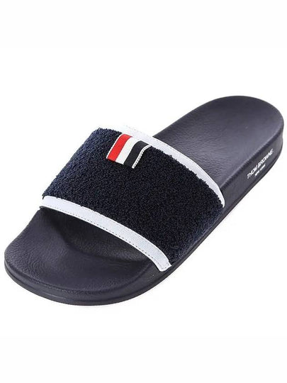 Men's Three-Stripe Tab Terry Slide Slippers Navy - THOM BROWNE - BALAAN 2