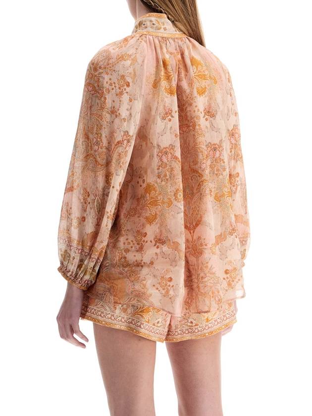 cream and pink high neck paisley blouse in rayon with long sleeves - ZIMMERMANN - BALAAN 3