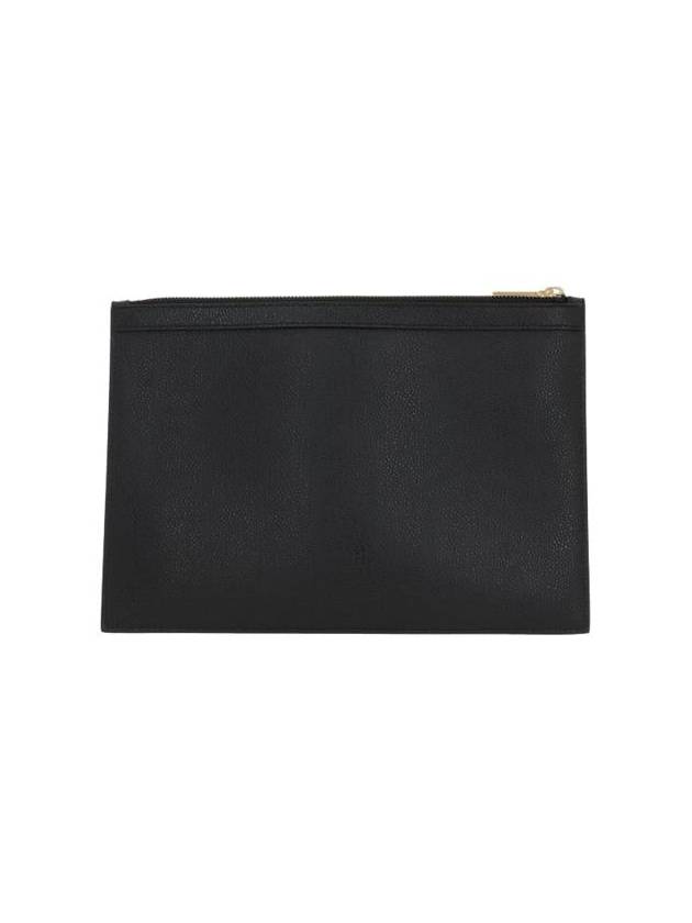 Pebble Grain Three Stripes Zipper Small Clutch Bag Black - THOM BROWNE - BALAAN 5