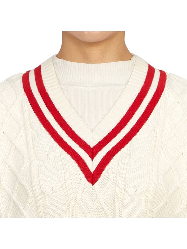 Embroidered Logo V-Neck Striped Vest Cream - SPORTY & RICH - BALAAN 7