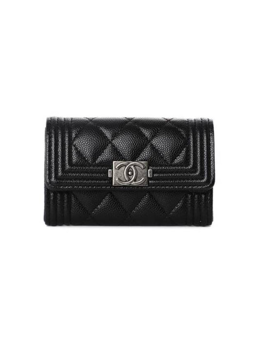 Boy  Flap Card Holder Grained Calfskin Ruthenium Black - CHANEL - BALAAN 2