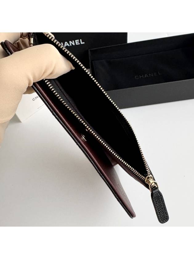 CC Gold Logo Classic Zipper Caviar Long Wallet Black - CHANEL - BALAAN 6