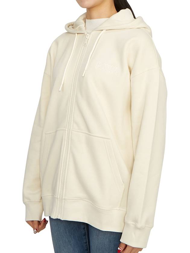 Logo Zip-Up Hoodie Cream - GANNI - BALAAN 4