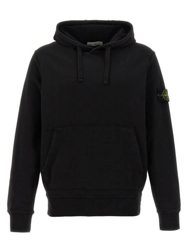 Cotton Fleece Garment Dyed Hoodie Black - STONE ISLAND - BALAAN 1