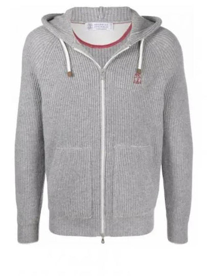 Rib Knit Cashmere Zip-Up Hoodie Light Grey - BRUNELLO CUCINELLI - BALAAN 2