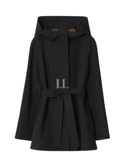 Technical Cotton Hooded Trench Coat Black - BURBERRY - BALAAN 2