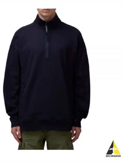 Diagonal Raised Fleece Half Zipped Sweatshirt Navy - CP COMPANY - BALAAN 2