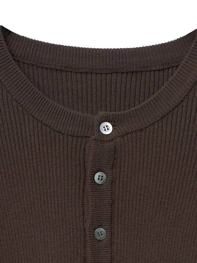 Cotton ribbed henley neck knit deep brown - NOIRER - BALAAN 11