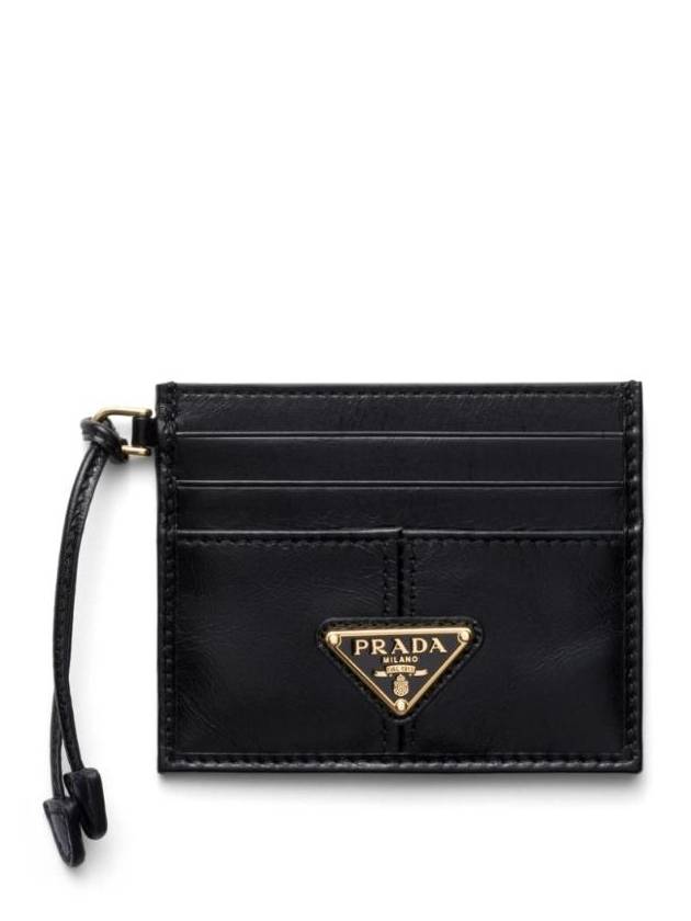 Leather Card Wallet Black - PRADA - BALAAN 1