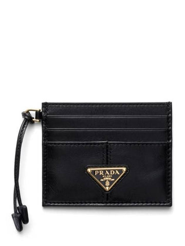 Leather Card Wallet Black - PRADA - BALAAN 1