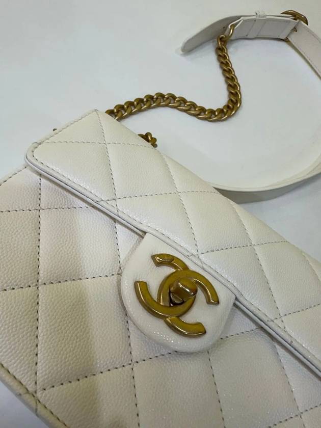 Caviar Mini Messenger Bag White Gold Shoulder Cross AS2484 - CHANEL - BALAAN 3