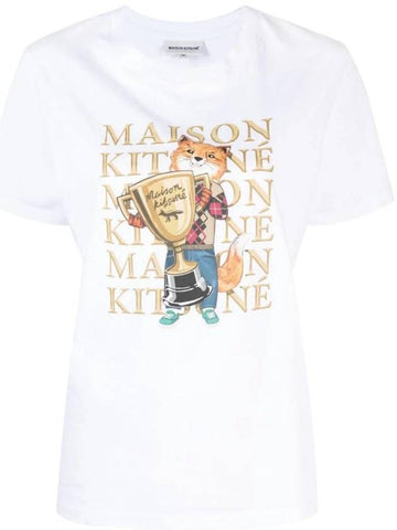 Fox Champion Print Short Sleeve T-Shirt White - MAISON KITSUNE - BALAAN 1