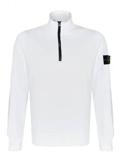 Logo Badge Half Zipper Cotton Fleece Knit Top White - STONE ISLAND - BALAAN 2