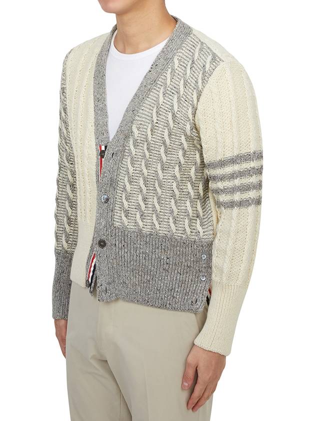 Funmix Donnyroll Cable 4 Bar V-Neck Cardigan White - THOM BROWNE - BALAAN 4