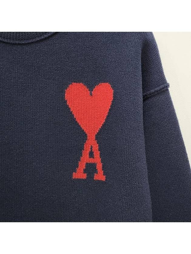 Big Heart Logo Wool Knit Top Navy - AMI - BALAAN 6