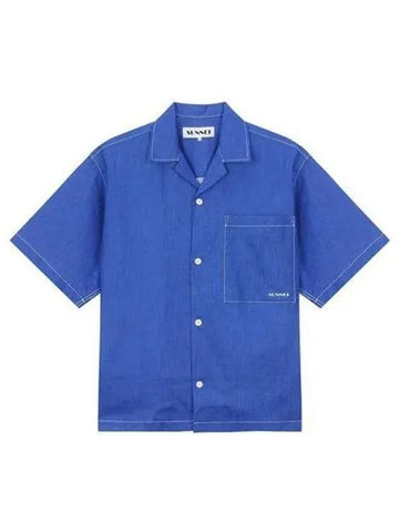 Linen short sleeve shirt blue MRTWMSHR018 LIN001 - SUNNEI - BALAAN 1