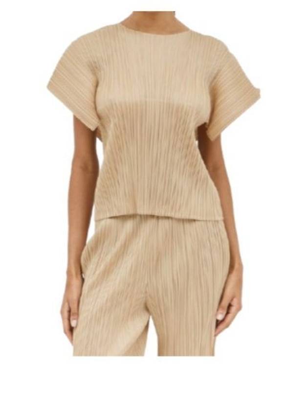 Women's Pleats Wide Short Sleeve T-Shirt Beige - ISSEY MIYAKE - BALAAN 2