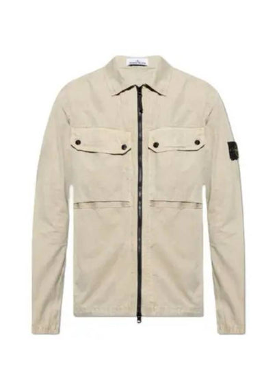 Brushed Organic Cotton Overshirt Jacket Beige - STONE ISLAND - BALAAN 2