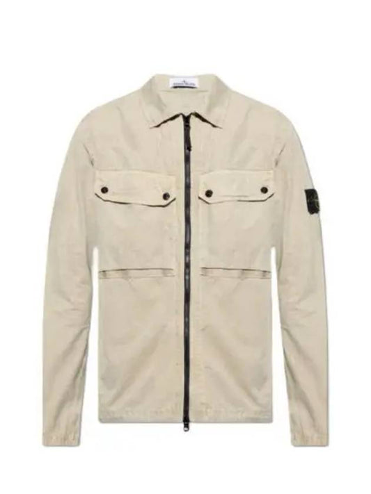 Brushed Organic Cotton Overshirt Jacket Beige - STONE ISLAND - BALAAN 2