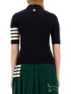 Women's Diagonal Striped Relaxed Fit Wool Polo Shirt Navy - THOM BROWNE - BALAAN 4