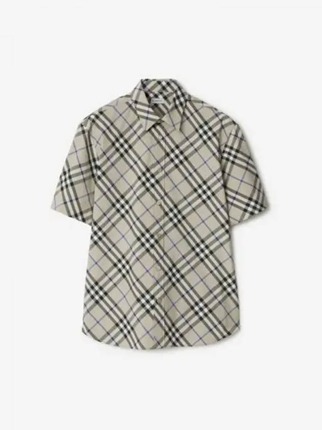 Check Cotton Short Sleeve Shirt Beige - BURBERRY - BALAAN 2