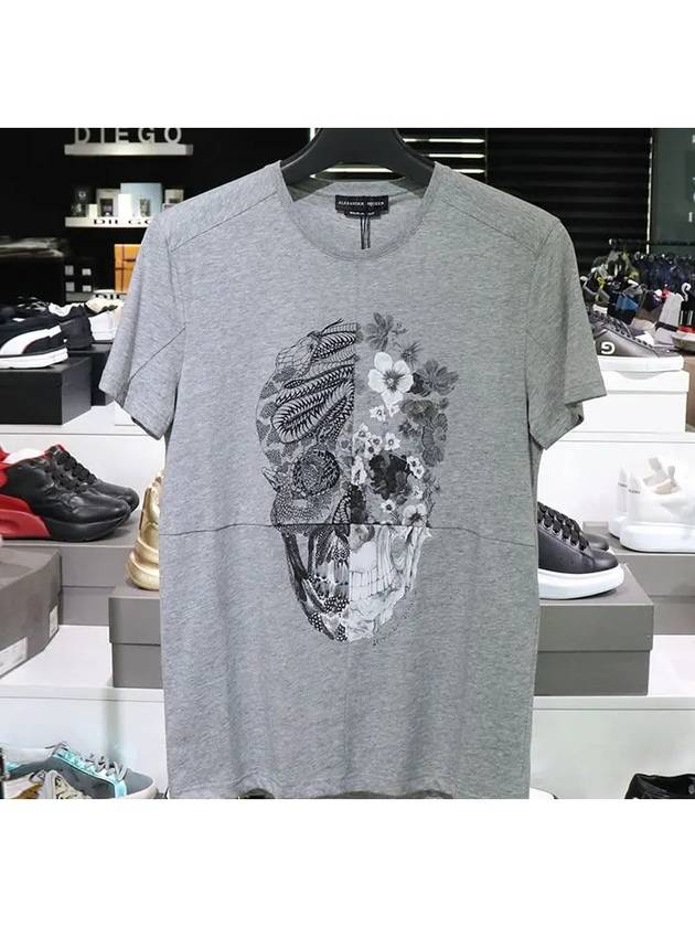 Men's Patchwork Skull Print Short Sleeve T-Shirt Grey - ALEXANDER MCQUEEN - BALAAN 3