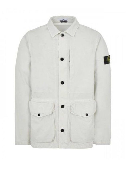 Waffen Patch Brushed Cotton Canvas Shirt Jacket Off-White - STONE ISLAND - BALAAN.